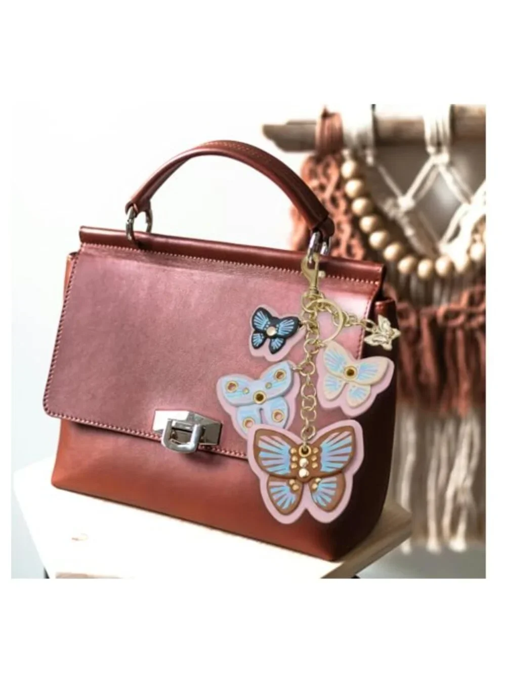 Leather Butterfly Purse Charm Keychain Retro Aesthetic Accessory Gift